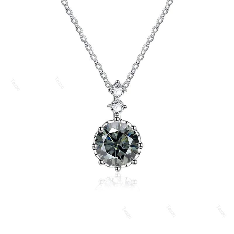 Tezzc 1ct 6.5mm Moissanite Necklace for Women Classic 925 Sterling Silver Sparkling Lab Diamond Pendant Wedding Jewelry