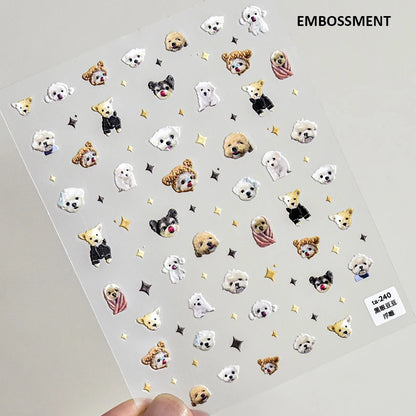 愛らしい犬猫動物ウサギ3Dソフトエンボスレリーフ自己接着ネイルアートステッカーかわいいかわいい子犬子猫スターマニキュアデカール