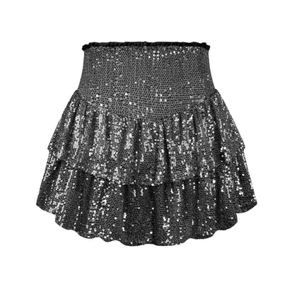 2024 Fashion Party Evening Clothes for Women Summer Sexy Elastic High Waist Sequin Mini Pleated Skirts Streetwear Short Dress