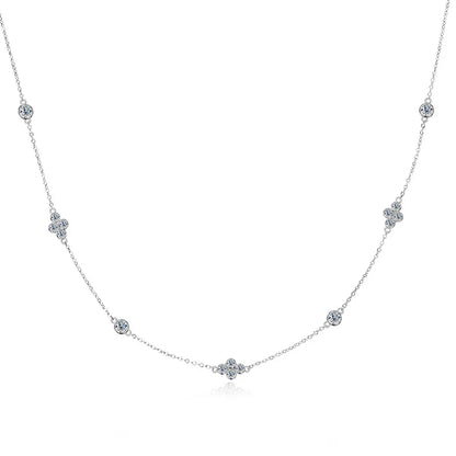Full Moissanite Flower Necklace Clavicle Chain Adjustable 925 Silver Plated 18k Gold Women's Choker Jewelry Valentine Gift