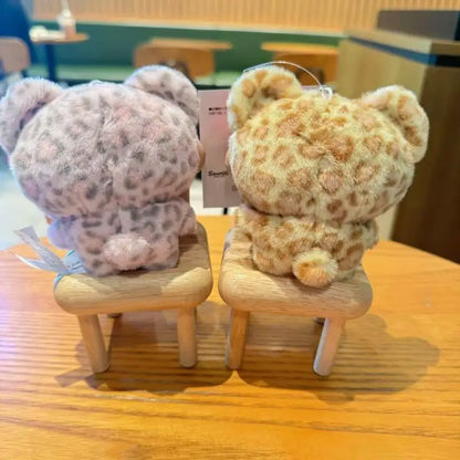 Sanrio Leopard Print Bear Hello Kitty Keychain Kuromi Cinnamoroll Bag Pendant My Melody Plush Doll Toys Decoration Gift for Girl