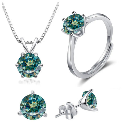 925スターリングシルバー 1CT*4 Dカラー モアサナイト リング イヤリング ネックレス セット ファインジュエリーセット エレガント レディースジュエリー パーティー ウェディング用