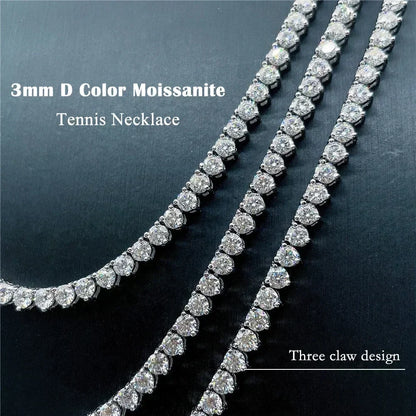 FEOBUR 3mm モアサナイト テニスネックレス レディース メンズ S925 スターリングシルバー フルダイヤモンド ネックチェーン GRA トレンディジュエリー ギフト