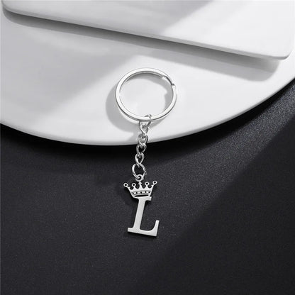 Fashion Crown A-Z Letters Pendant Keychains for Lovers Silver Color 26 Alphabet Keyring Women Car Key Ring Unique Name Jewelry
