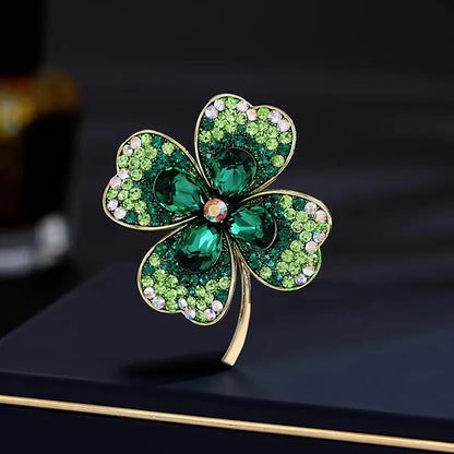 Fashion Rhinestone Clover Brooches Women Clothing Coat Jewelry Party Accessories