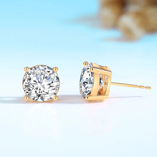 18K Gold D Color Moissanite Stud Earrings Hypoallergenic Round Lab Grown Diamond Ear Studs For Women Man Simple High-end Jewelry