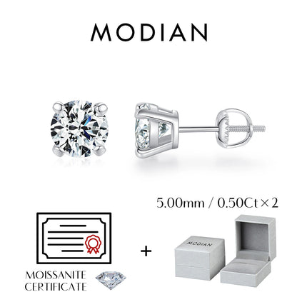MODIAN D Color 1CT Moissanite Stud Earrings For Women 925 Sterling Silver 0.5CT Dazzling Lab Diamond Wedding Jewelry Gifts