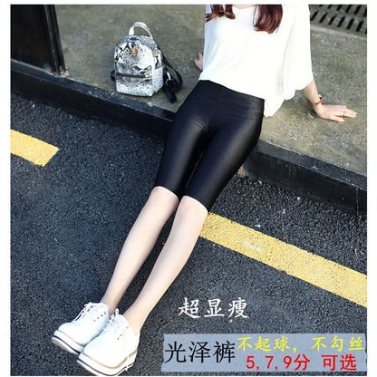 インビジブルジッパーオープンクロッチ夏用光沢ハイエラスティック光沢セクシーレギンス女性用パンツタイトトラウザーボトムス