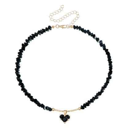 Fashion Heart Beaded Necklace for Women Boho Elegant Irregular Crystal Chain Y2K Choker Exquisite Party Gift Jewelry Accessories