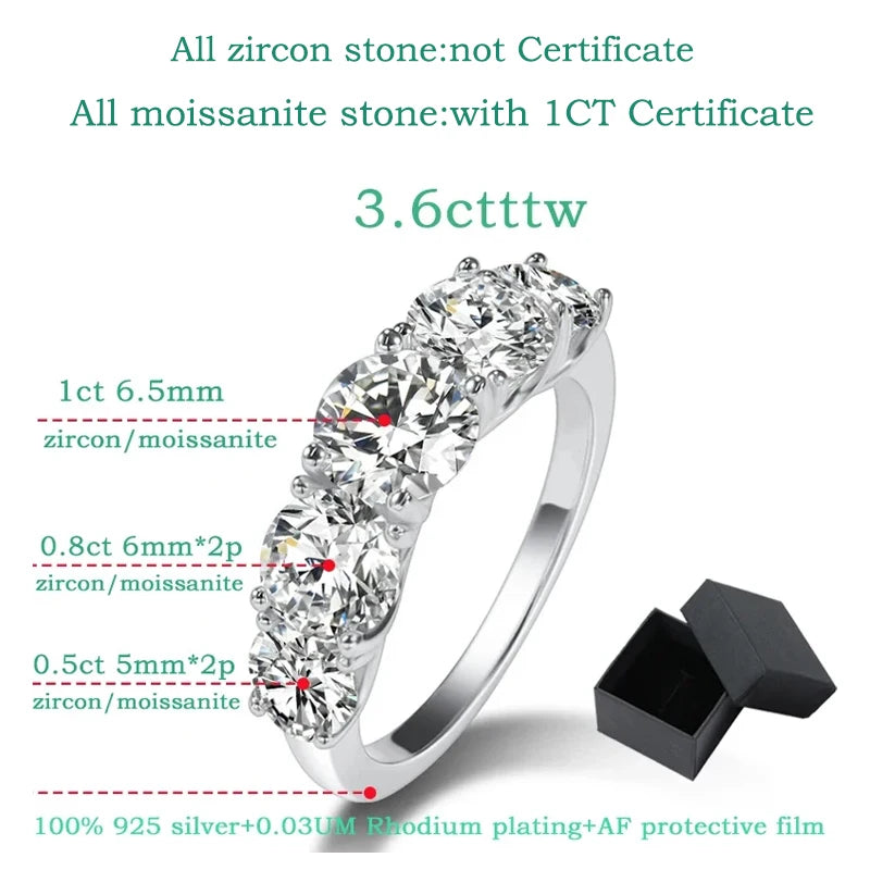 Smyoue 18kメッキ 3.6CT オールモアサナイトリング レディース用 5石 キラキラダイヤモンド ウェディングバンド 100% S925スターリングシルバージュエリー