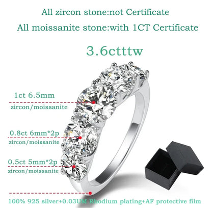 Smyoue 18kメッキ 3.6CT オールモアサナイトリング レディース用 5石 キラキラダイヤモンド ウェディングバンド 100% S925スターリングシルバージュエリー