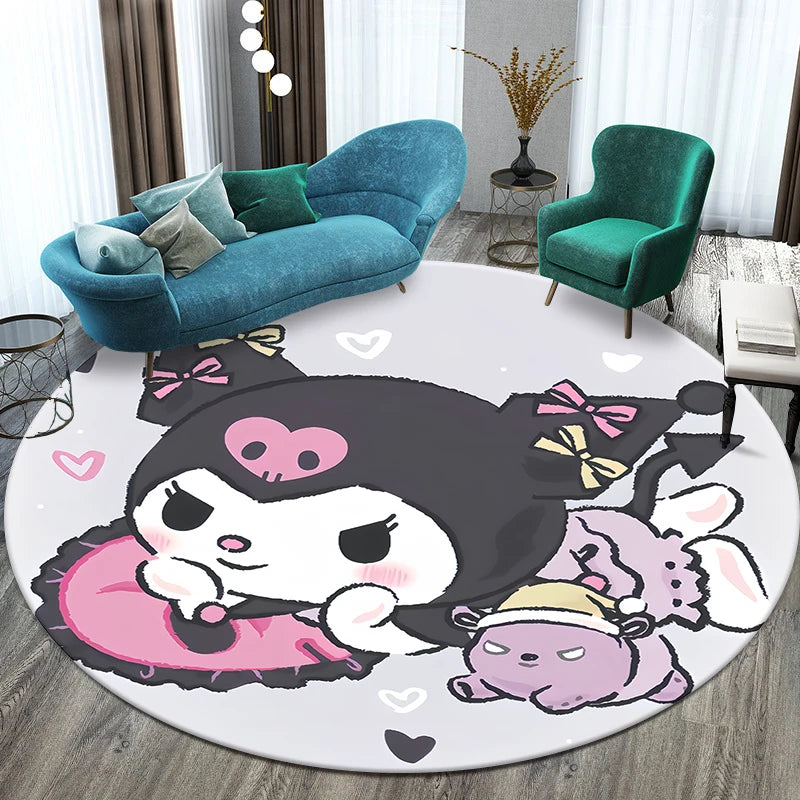 Sanrio Kuromi Printed Pattern Circular Carpet,Bedroom Decorative Rug,Use Non-slip Floor in Living Room,Bathroom,Kitchen,Door Mat