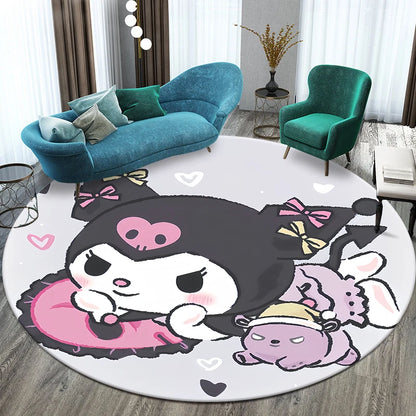 Sanrio Kuromi Printed Pattern Circular Carpet,Bedroom Decorative Rug,Use Non-slip Floor in Living Room,Bathroom,Kitchen,Door Mat