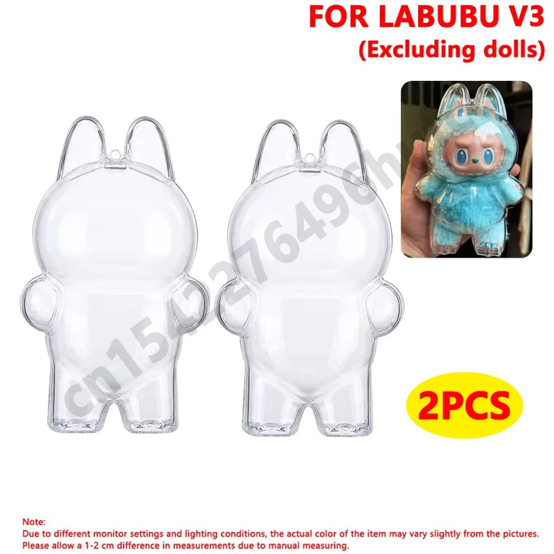 Labubu V1/V2/V3用透明保護カバー ポータブル収納ケース 防塵ディスプレイバッグ オーガナイザードールアクセサリー
