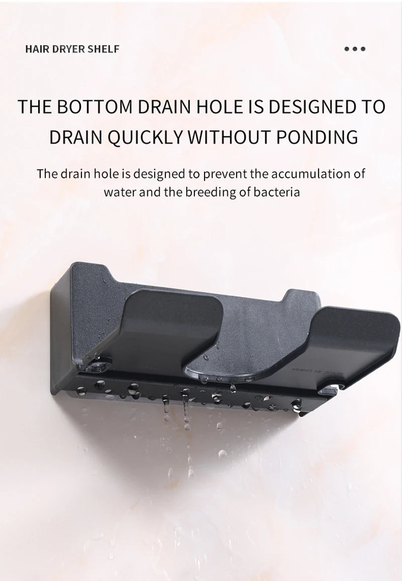 Hair Dryer Holder Wall Mounted Hair Straightener Dryer Hair Stand Bathroom Organizer Shelves Washroom Organization Shelves