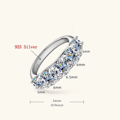 18kメッキ 3.6CT オールモアサナイトリング レディース用 5石 スパークリングダイヤモンド ウェディングバンド S925スターリングシルバージュエリー GRA