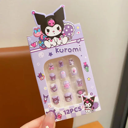 Sanrio Children's Nail Patch Cartoon Hello Kitty Kuromi Nail Sticker Detachable Girl Nails Sweet Lovely Nail Stickers Toy Gift