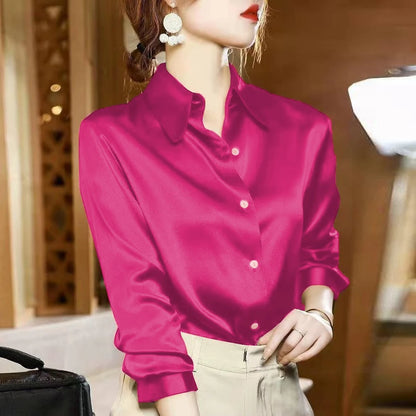 2024 Summer Trend Fashion Women's Casual Elegant Satin Long Sleeved Shirt Office Women's Shirts And Blouses Slim Femal Clothes