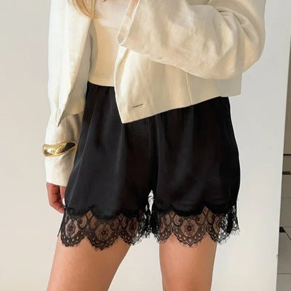 New Lace Casual Wide Leg Shorts Solid Elegant Black Short Pants High Waist Sexy Short High Street Y2k Bottoms Women Summer Short