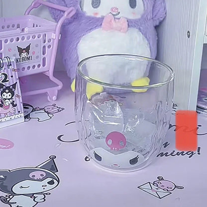 Sanrio Hello Kitty Cute Glass Cup Transparent Coffee Milk Water Cups Cinnamoroll Kuromi My Melody 300ml Student Milk Heat Gift