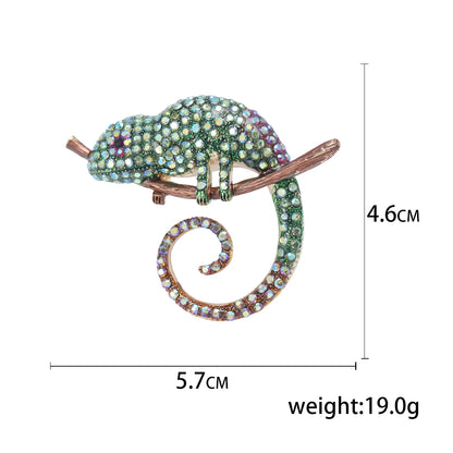Rhinestone Chameleon Brooch for Women Unisex Enamel Lizard Pin Banquet Party Backpack Gifts Jewelry Accessories