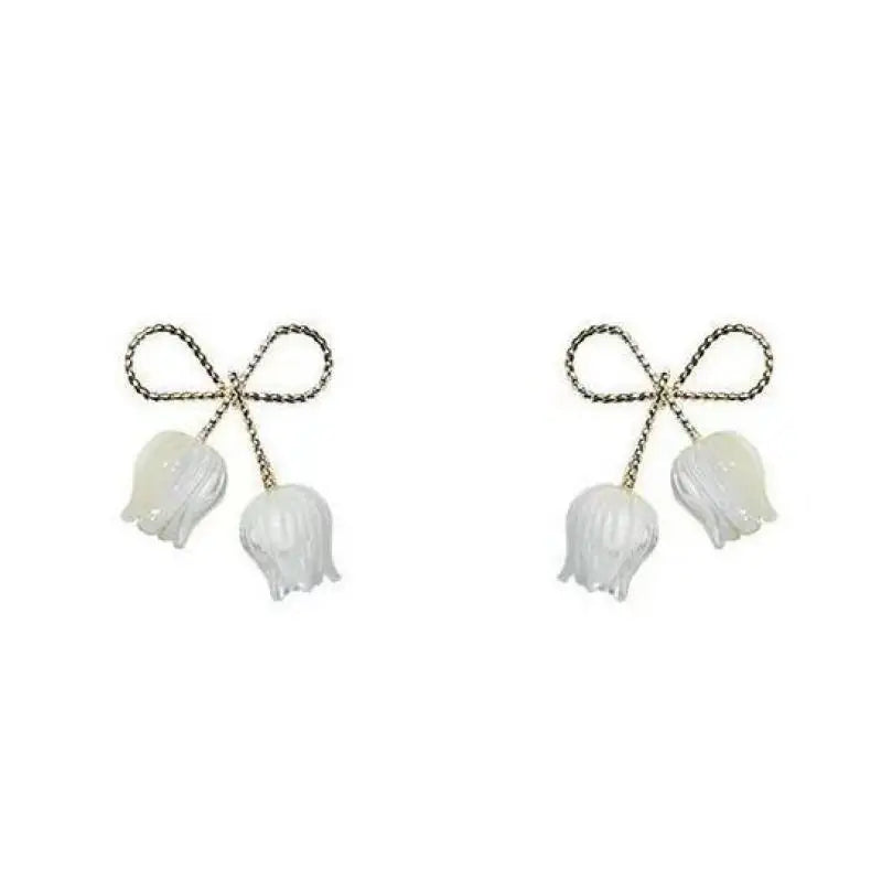 925 Silver Needle Korean Fashion Bowknot Tulip Earrings For Women Jewelry 2025 Trending New Women's White Flower Earrings Brinco