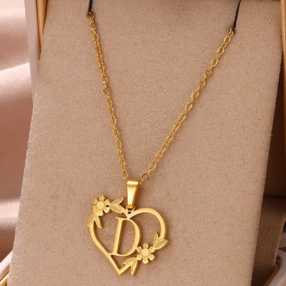 Initial Letter Stainless Steel Pendant Necklace for Women Fashion Gold Color Chain A-Z Alphabet Clavicle Necklaces Jewelry Gift