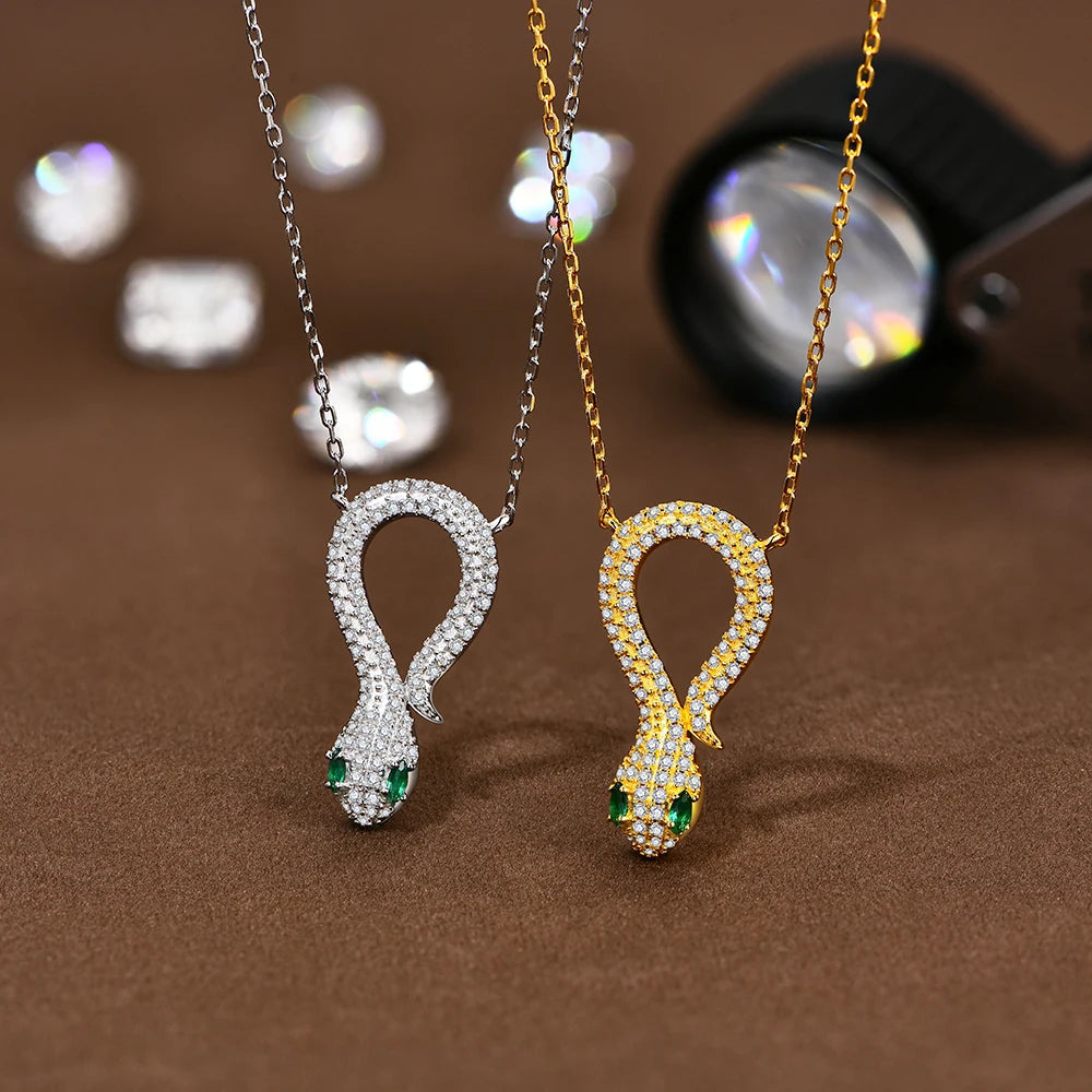 CHARMING オリジナル スネーク モアサナイト ペンダント ネックレス ラボダイヤモンド 925 スターリングシルバー 高級 ゴールドメッキ スネーク ネックレス ジュエリー