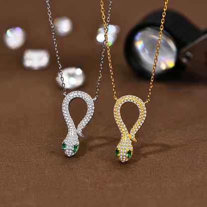 CHARMING オリジナル スネーク モアサナイト ペンダント ネックレス ラボダイヤモンド 925 スターリングシルバー 高級 ゴールドメッキ スネーク ネックレス ジュエリー
