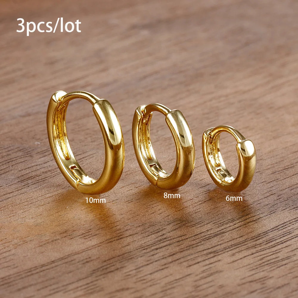 3 Piece Fashion Stainless Steel Round Star Drop Earrings Set for Women 18K Gold Plated Dangle Earring Punk Unisex Rock  Jewelry