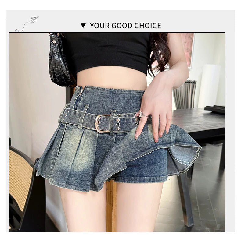 スイートセクシーデニムケーキスカート レディース レトロ ハイウエスト Aライン ミニスカート 女性用 韓国ファッション カジュアル ストリートウェア プリーツスカート Y2K
