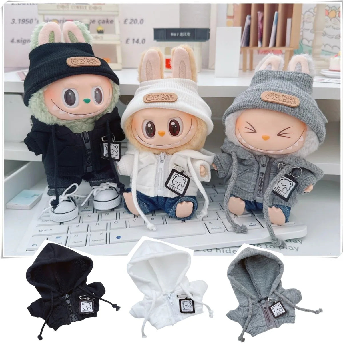 17cm Labubuベア カジュアルジャケット ドール服 - Pullip、Blythe、OB11、BJD用かわいいぬいぐるみアウター、カワイイテディコート
