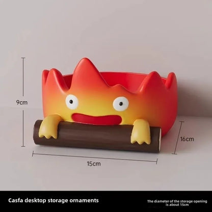 樹脂製カートゥーンカルシファーキーホルダー かわいい玄関装飾 クリエイティブな炎の彫像 リビングルームギフト ホームオーナメント