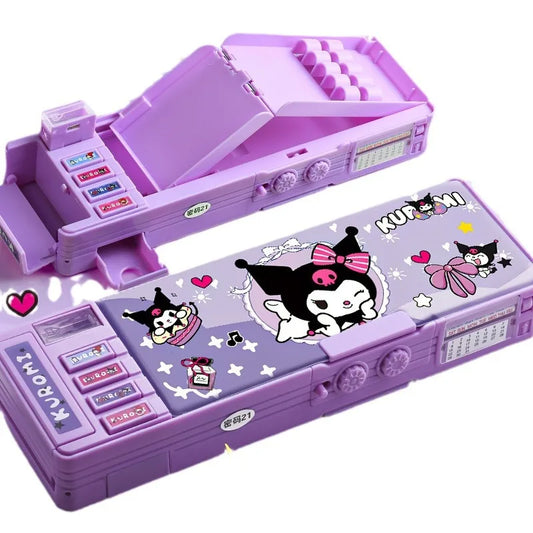 Sanrio Kuromi Multifunctional Automatic Pencil Case Melody Kawaii Children's Code Lock Pencil Case Large Capacity Gift Anime Toy