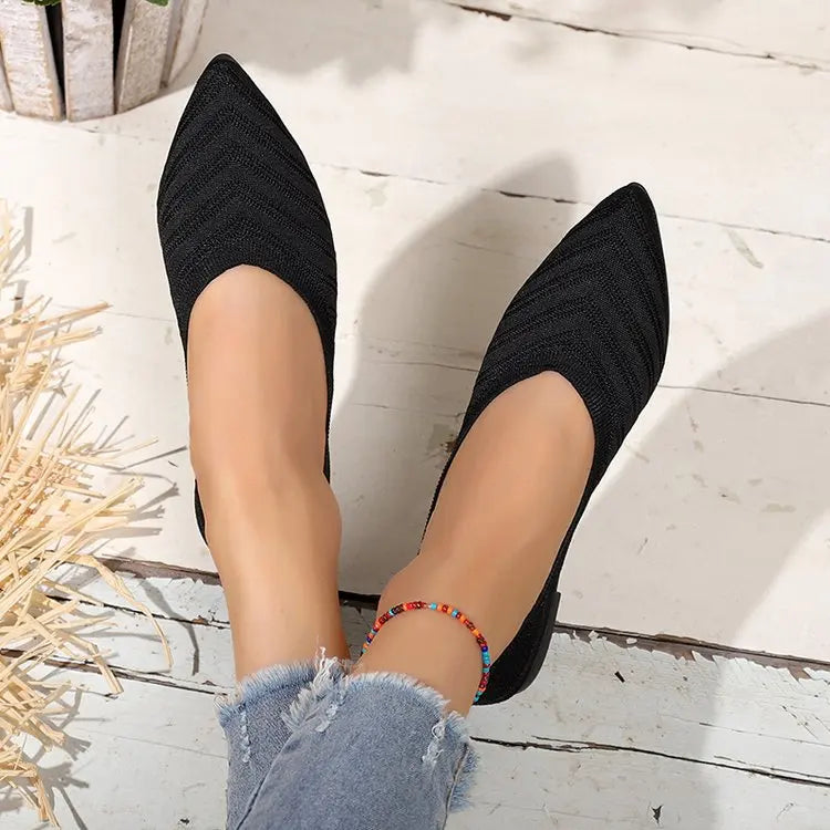 Women's Shoes Pointed Toe Flat Shoes Solid Color Knitted Women Loafers Breathable Slip on Shoes Designer Shallow Casual Shoe