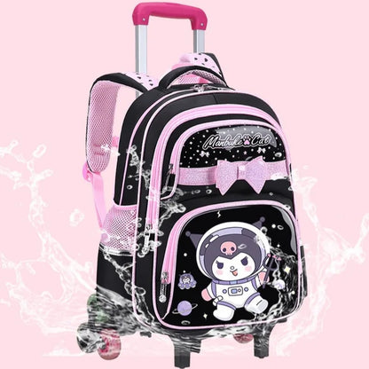 New Kuromi Trolley School Bag Melody Girls Trolley Bag Stationery Storage 2 Wheels/6 Wheels Telescopic Folding Climbing Floors