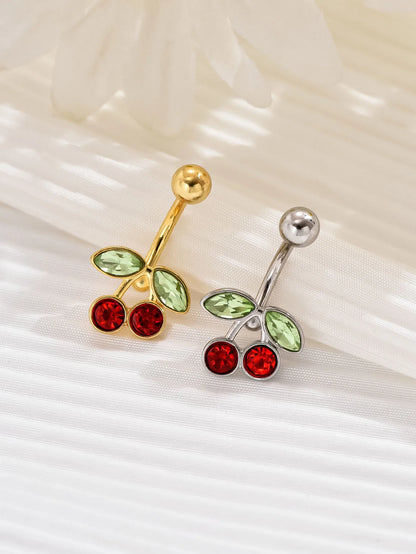 14G Cute Surgical Steel Plated 18K Gold Cherry Belly Button Ring for women Body Belly Piercing Fruit Navel Belly Button Rings