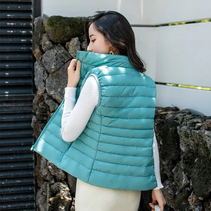 White Stand Collar Women's Sleeveless Down Vest Coat Winter Thin Slim Business Vests White Blue Black Red Women Waistcoat 3XL