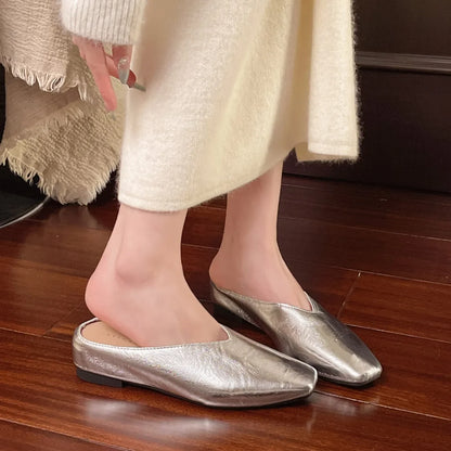 Women Slippers 2025 New Square Toe Elegant Sandals Women Summer Luxury Designer Shoes Comfortable Slip on Slippers Slides Women