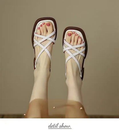 Sandals for Women 2025 Summer Simple Fashionable Flats Elastic Band Outdoor Beach Shoes Casual Ladies Rome Sandals 232