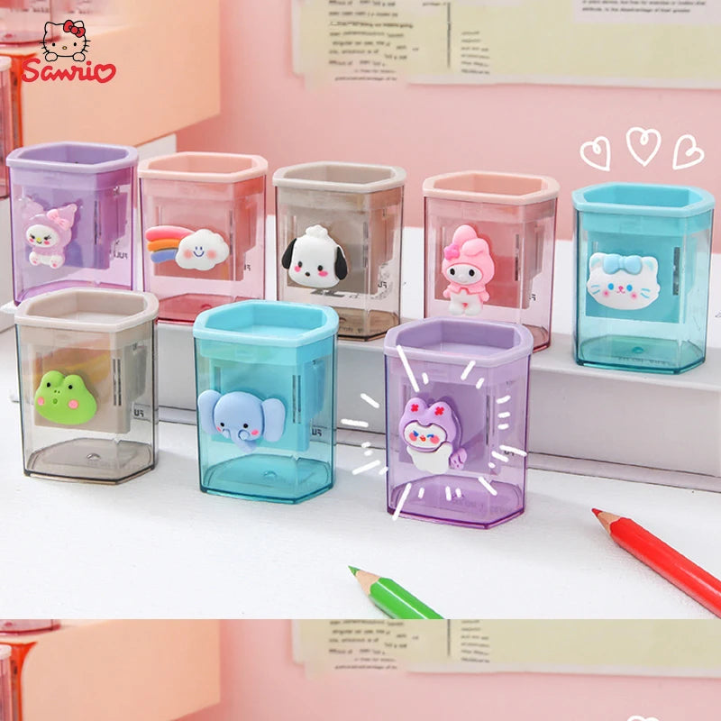 Anime Sanrio Pencil Sharpener Hello Kitty Kuromi Portable Pencil Sharpener Cinnamoroll Melody Simple Primary Stationery Kid Gift