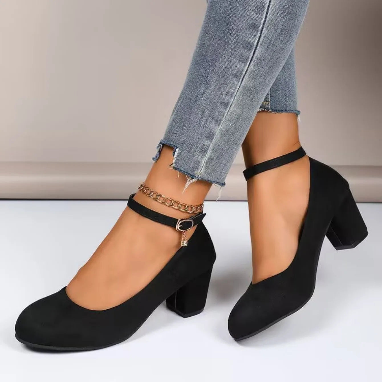 Women High Heels Shoes Round Toe New Fashion Sandals Thick Heel Pink Woman Shoes Elegant Comfortable Pumps Zapatos De Mujer