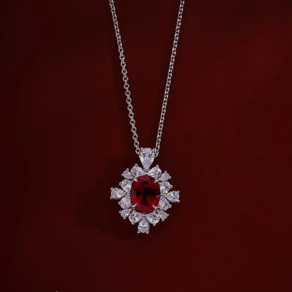 2.5ct 5A ラボグロウンルビー ネックレス レディース用 レッドダイヤモンド 925シルバープレート 18kゴールドネックレス
