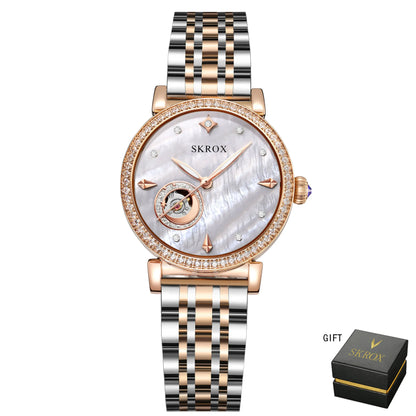 2024Luxury Rose Gold Diamond Woman Watch Mechanical Automatic Movement Ladies Watches Stainless Steel Elegant Women's Wristwatch