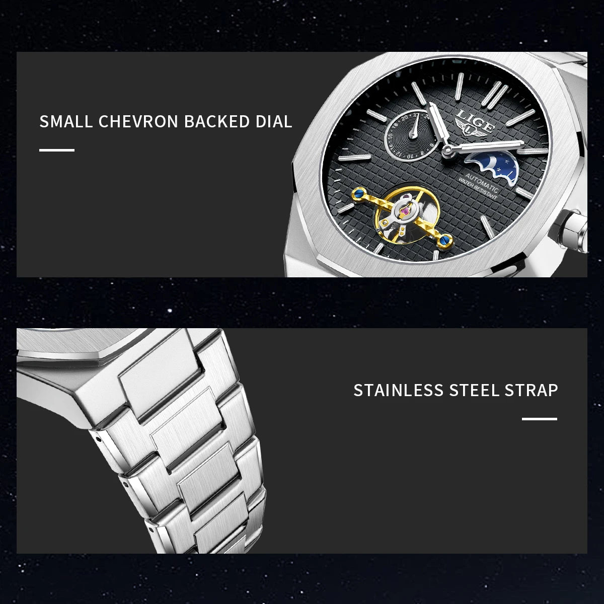 2025 LIGE New Luxury Tourbillon Mechanical Watches For Men Multifunctional Chronograph Moon phase Automatic Date Week Wristwatch