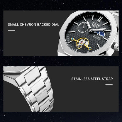 2025 LIGE New Luxury Tourbillon Mechanical Watches For Men Multifunctional Chronograph Moon phase Automatic Date Week Wristwatch
