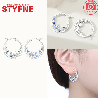 New 925 Silver Blue Zircon Star Earrings Interactive Love Wave Hoop Earrings Original Jewelry Fot Wedding Birthday Women Gifts