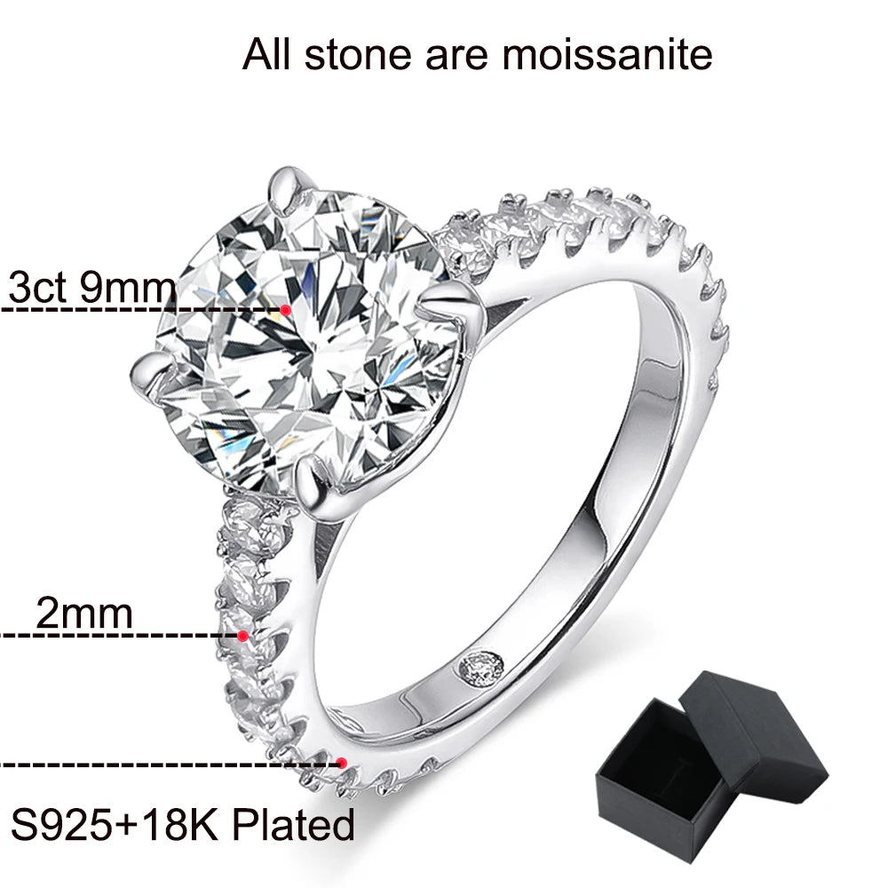Smyoue 18k Plated 0.6-4.2CT All Moissanite Rings for Women Sparkly Luxury Wedding Diamond Band 100% 925 Sterling Silver Jewelry