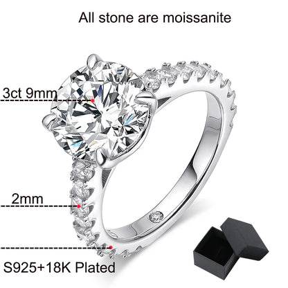 Smyoue 18k Plated 0.6-4.2CT All Moissanite Rings for Women Sparkly Luxury Wedding Diamond Band 100% 925 Sterling Silver Jewelry