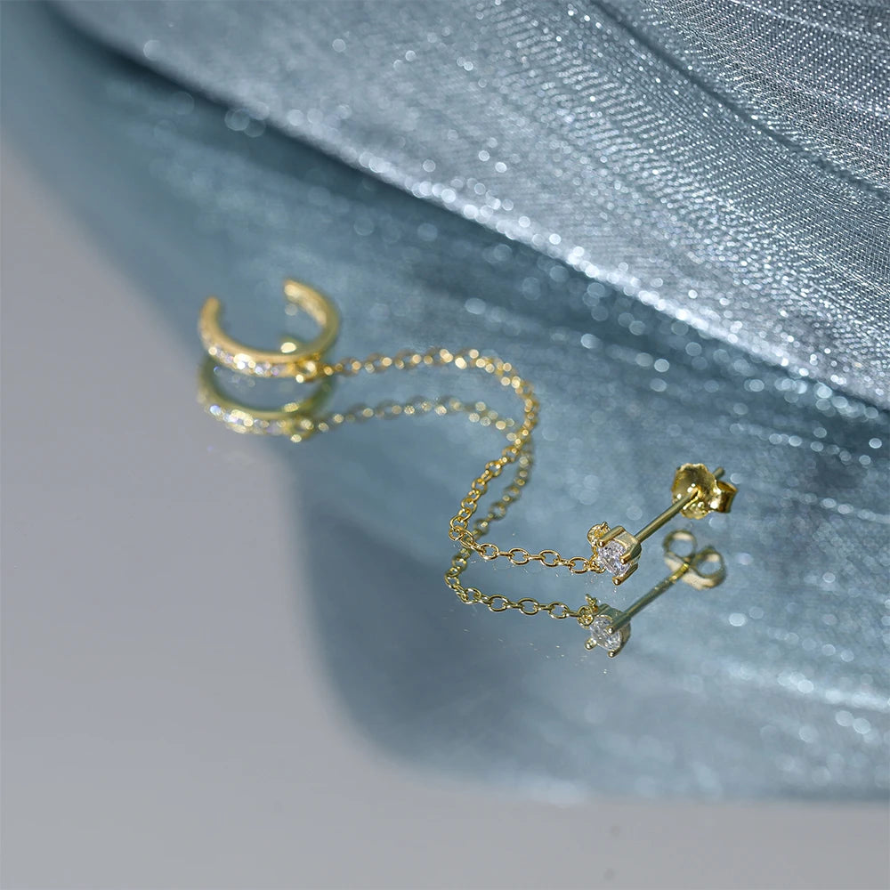 Aide 925 Sterling Silver 1pc Geometry Multi Piercing Stud Earrings For Women K Gold Simple Elegant Tassel Jewelry Gift Pendiente